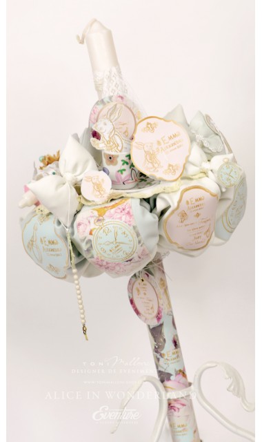 Lumanare de botez pentru fetite tematica Alice in Wonderland, 65x4cm, Alice in tara minunilor  2